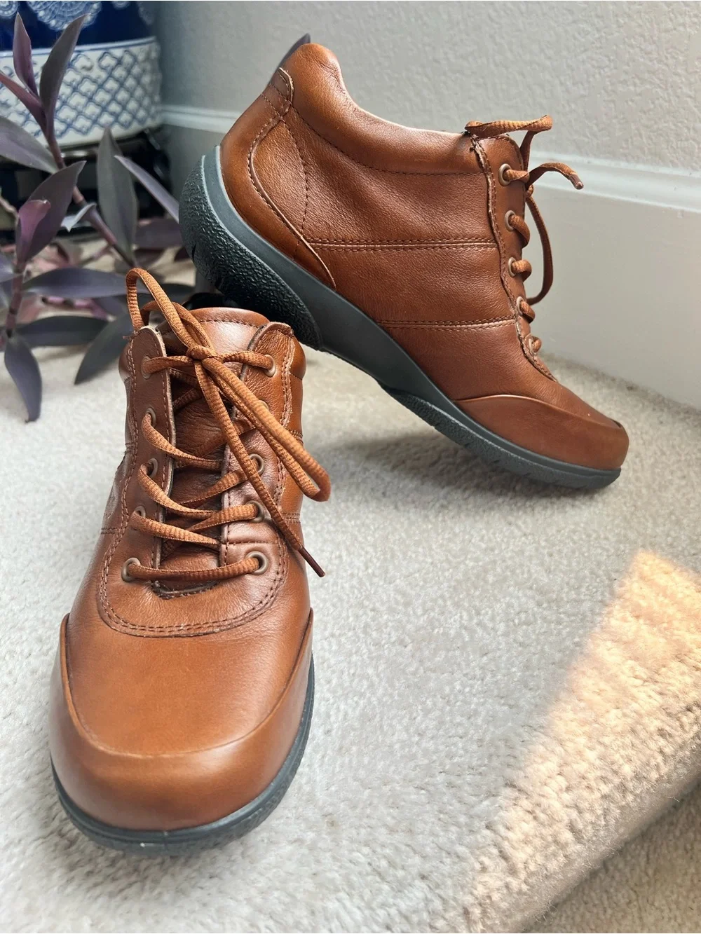 Hotter Women's Cognac Brown Leather Ankle Boots Outdoors Comfort Everyday Sz 7